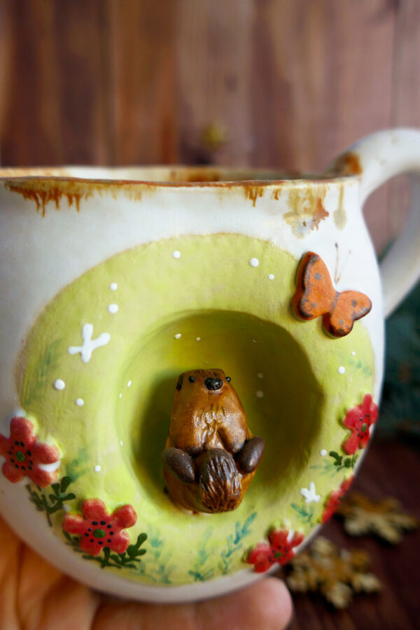 Jumbo Tasse grès Marmotte aux coquelicots - Collection Forêt Secrète – Image 3