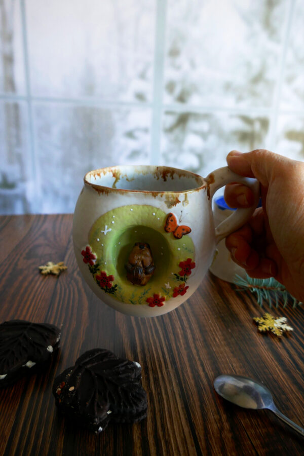 Jumbo Tasse grès Marmotte aux coquelicots - Collection Forêt Secrète – Image 4