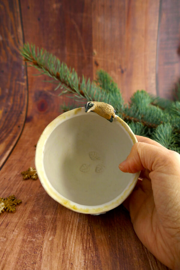 Grands bol-Tasse Grès Blaireau feuilles d'Hiver- Collection Habitée – Image 2