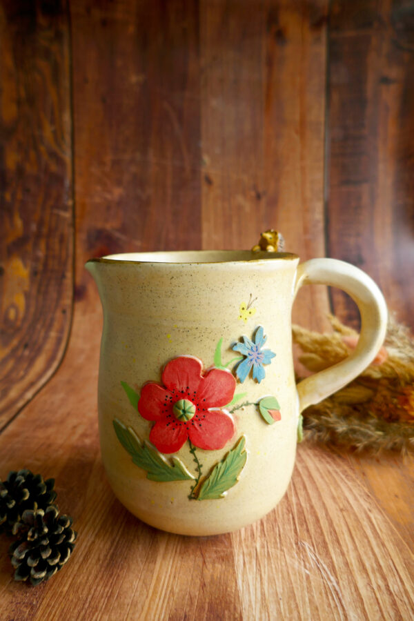 Carafe en grès Hérisson aux fleurs des champs - Collection Habitée