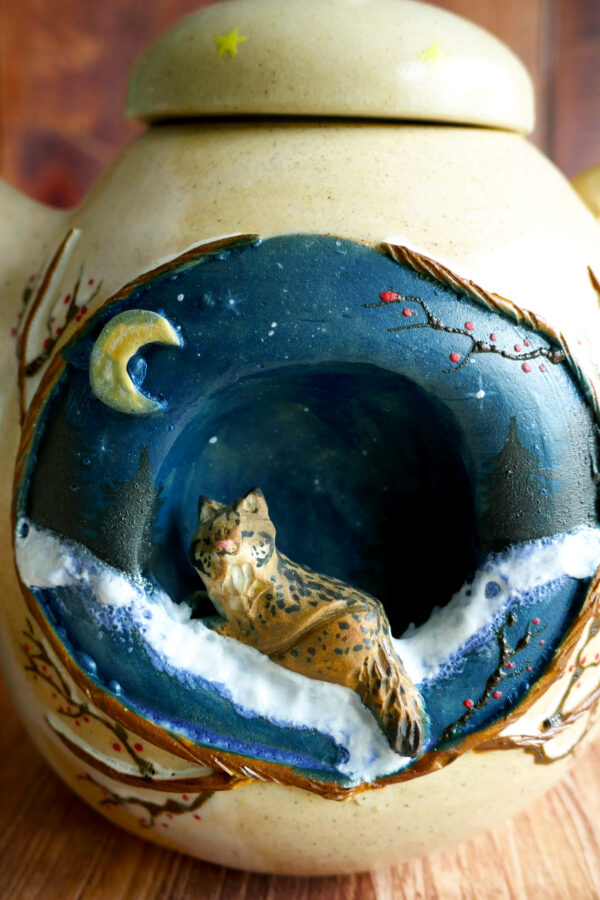 Théière en grès "Lynx sous la lune" - Collection Forêt Secrète – Image 2