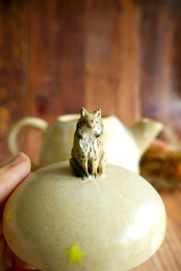 Théière en grès "Lynx sous la lune" - Collection Forêt Secrète – Image 5