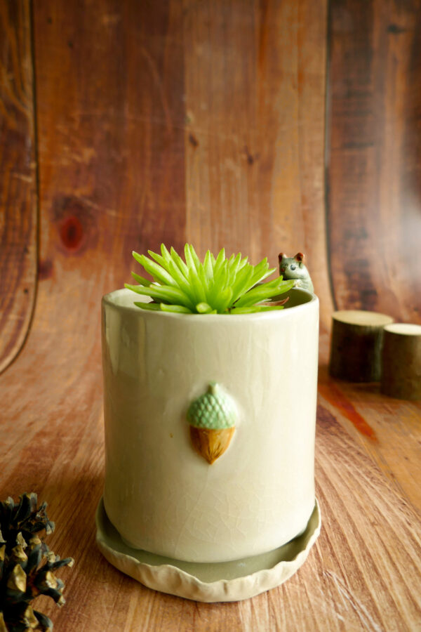 Petit planter + coupelle "Loir au gland" - Collection Habitée