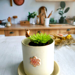 Petit planter + coupelle "Renard Sakura" - Collection Habitée