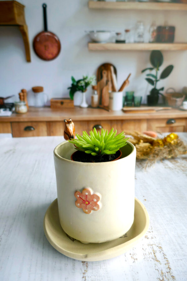 Petit planter + coupelle "Renard Sakura" - Collection Habitée