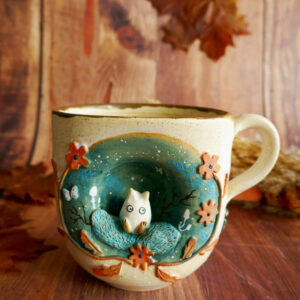 Grande tasse en grès "Totoro Blanc & Forêt d'Automne"