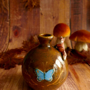 Vase grès "Renard au papillon bleu"