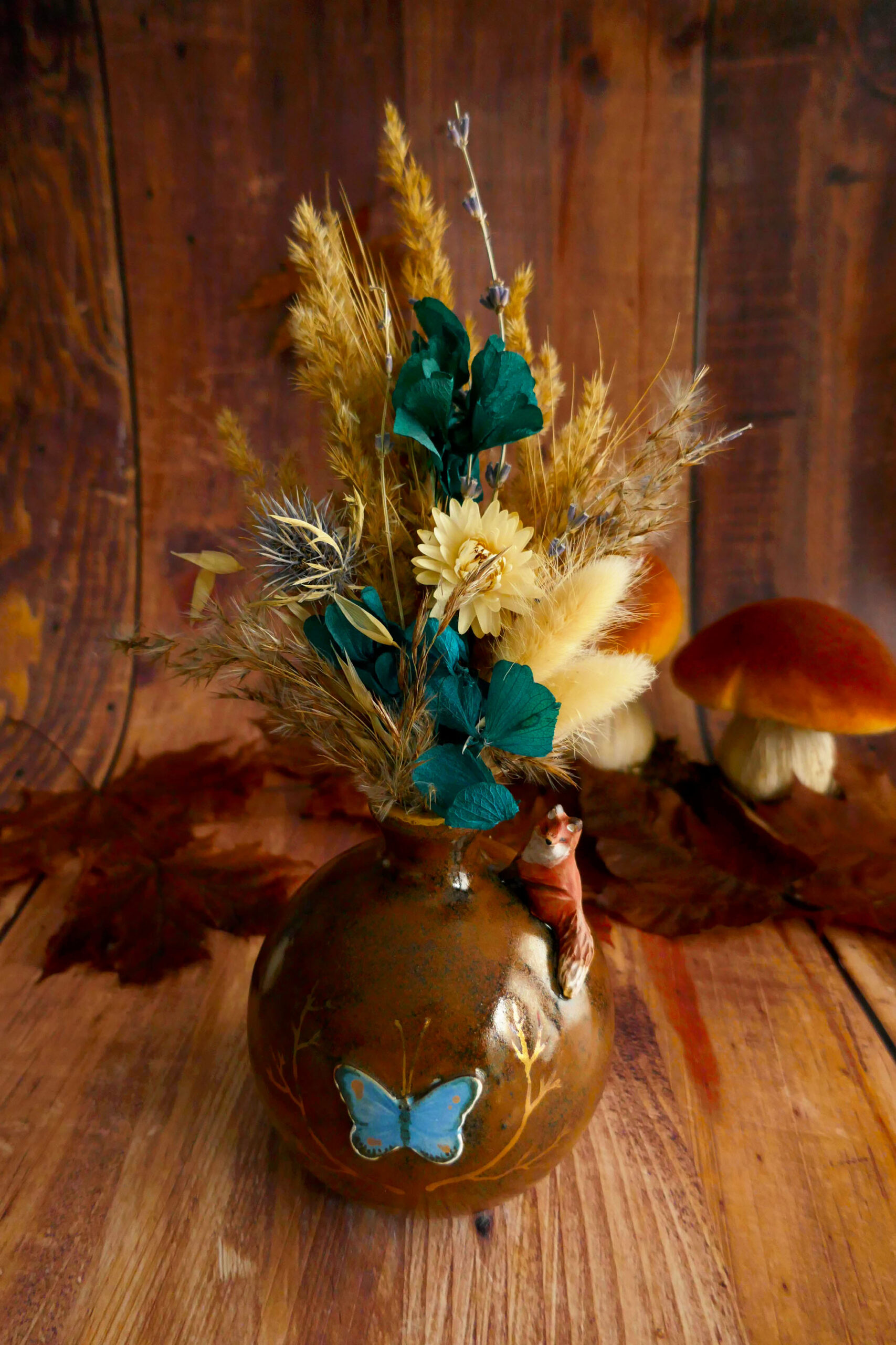 Vase grès "Renard au papillon bleu" – Image 4