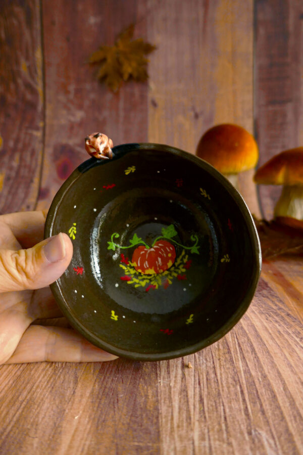 Petit bol porcelaine noire Renard aux citrouilles