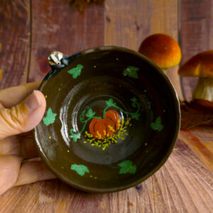 Petit bol porcelaine noire Blaireau aux citrouilles