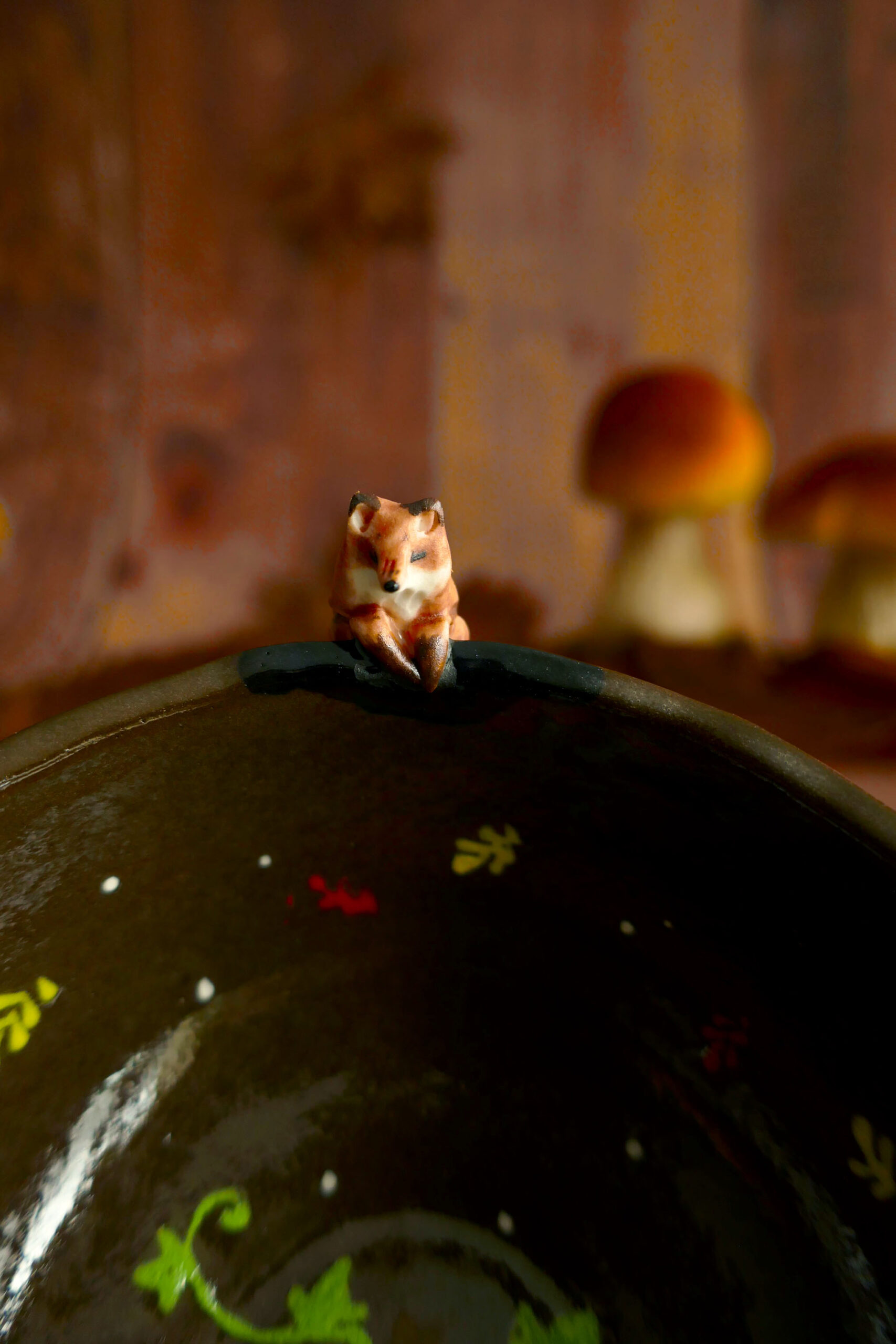 Petit bol porcelaine noire Renard aux citrouilles – Image 2