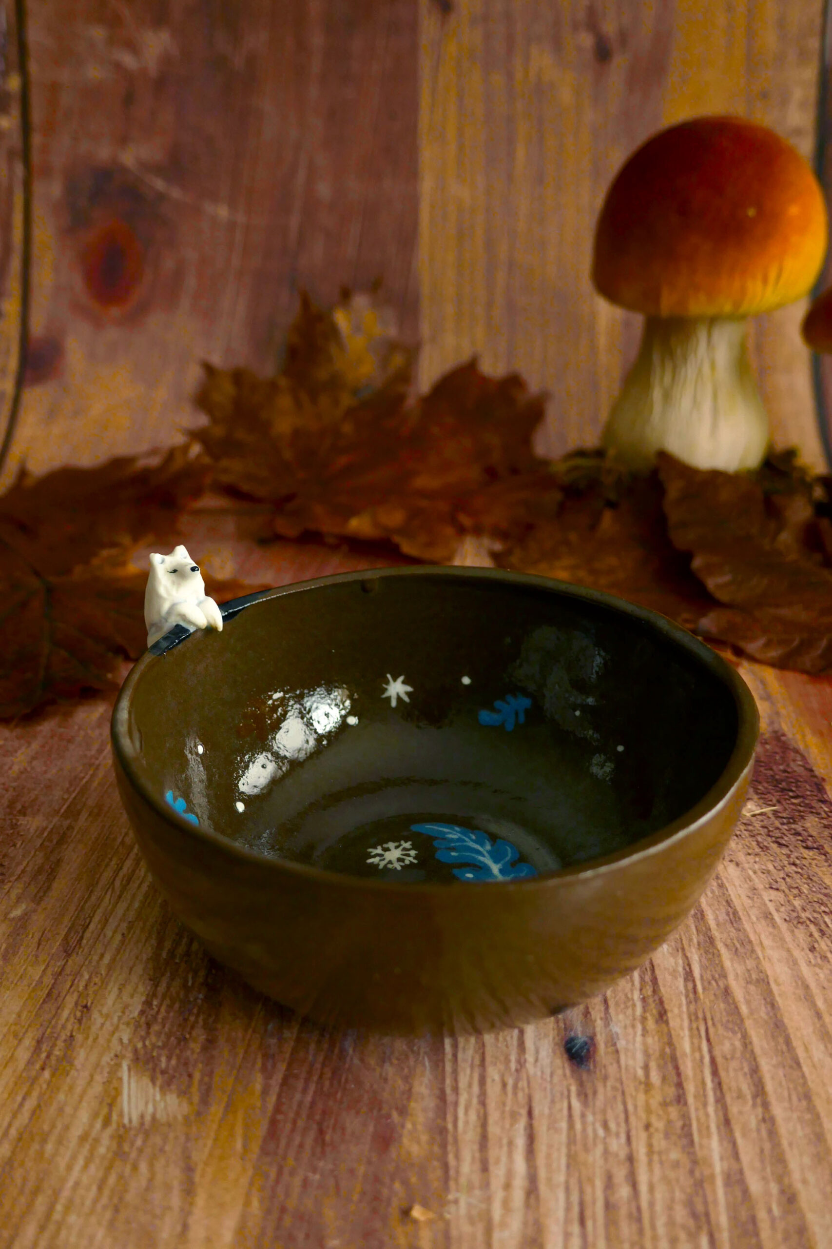 Petit bol porcelaine noire Loup blanc étoile d'hiver – Image 4