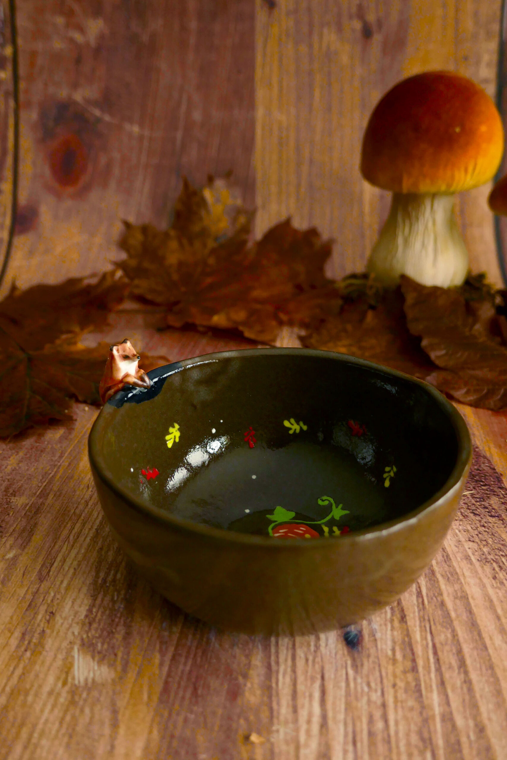 Petit bol porcelaine noire Renard aux citrouilles – Image 4