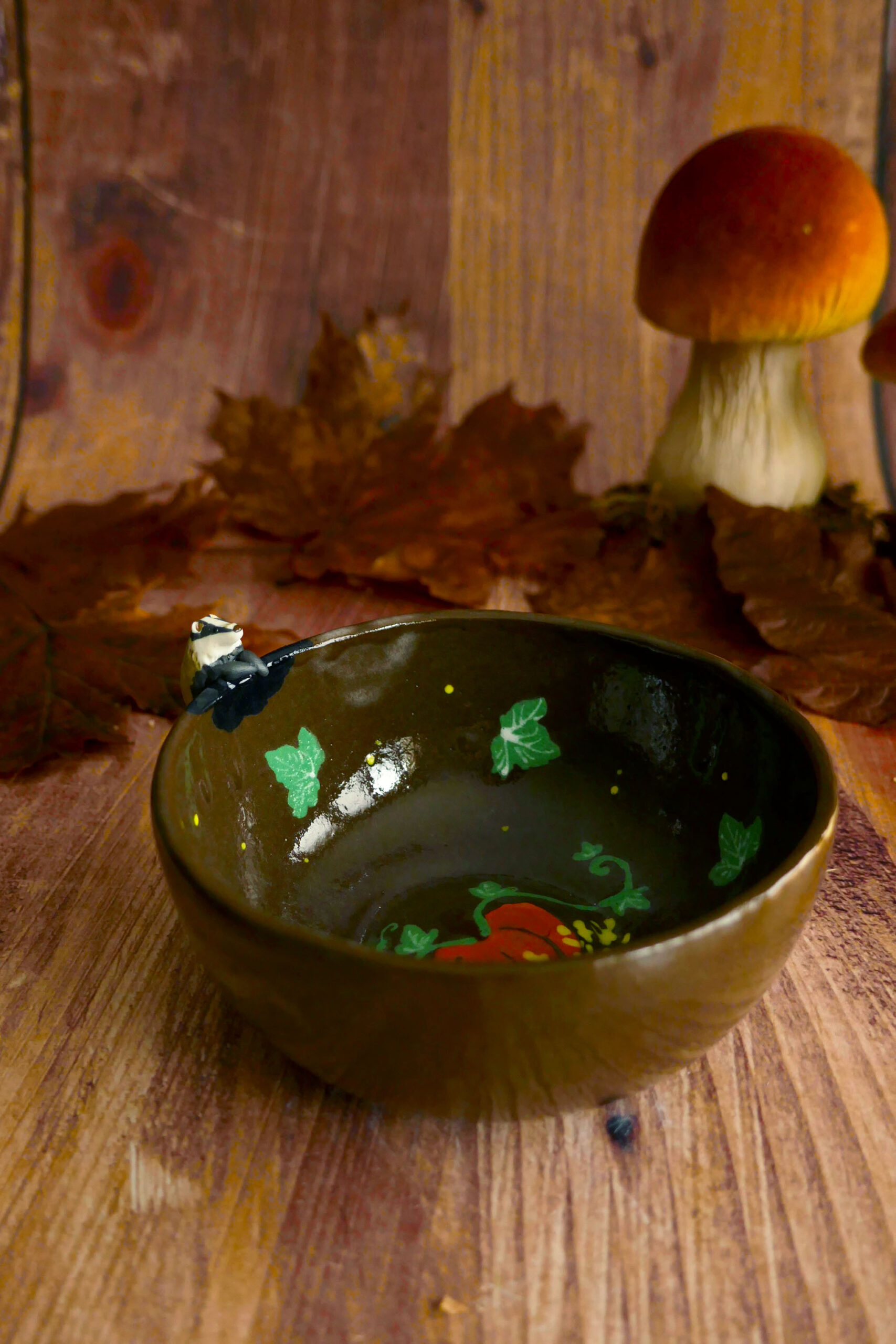 Petit bol porcelaine noire Blaireau aux citrouilles – Image 4