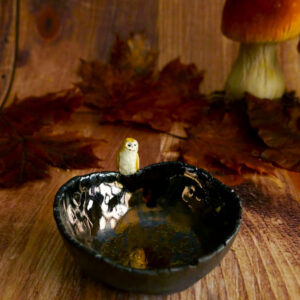 Bol pincé porcelaine noire Chouette effraie
