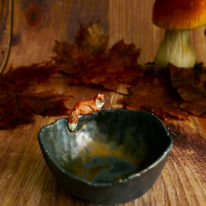 Bol pincé porcelaine noire Renard roux