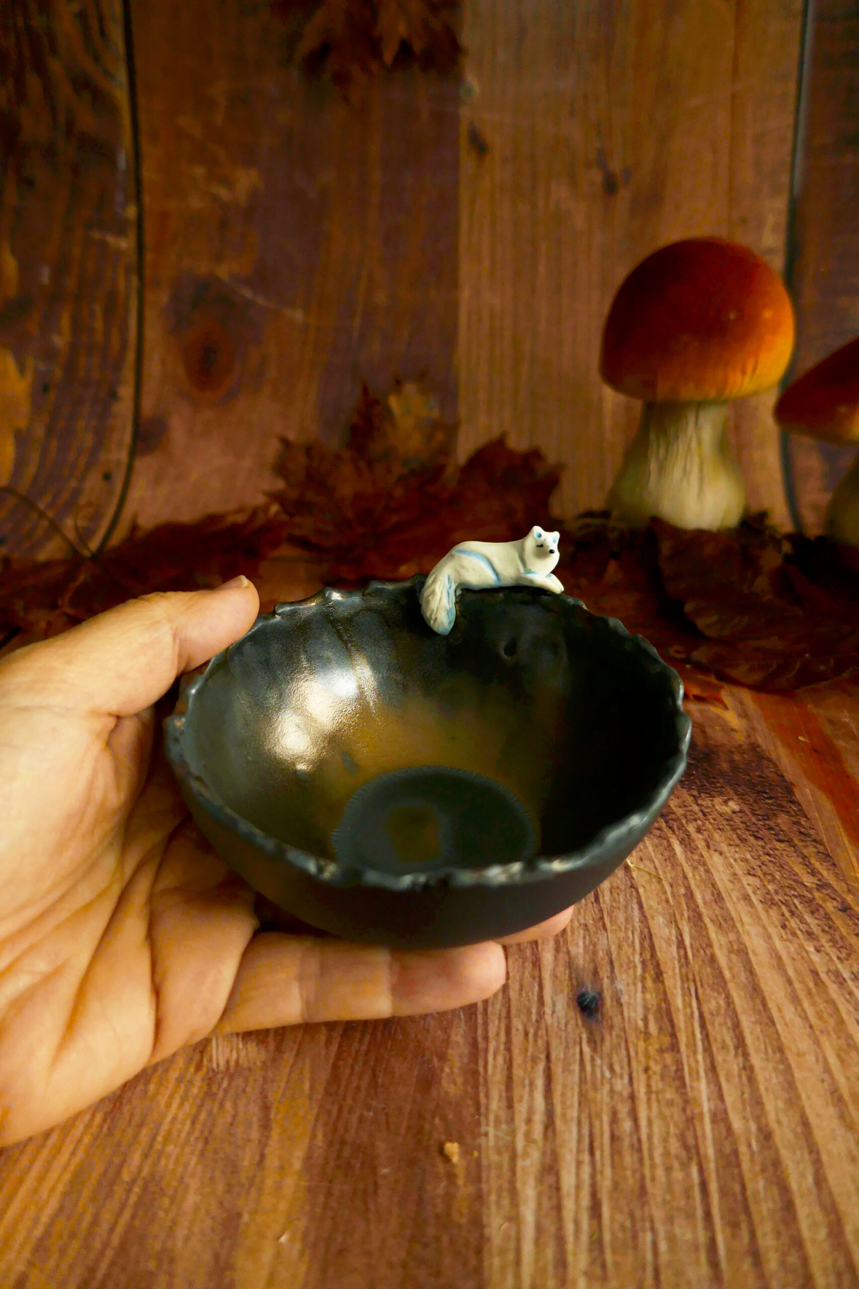 Bol porcelaine noire Renard polaire – Image 2