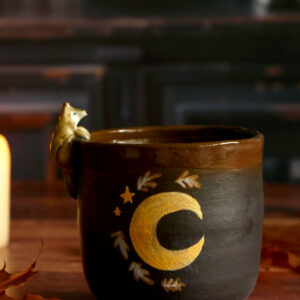 Tasses Café porcelaine noire "Loup gris à la lune"