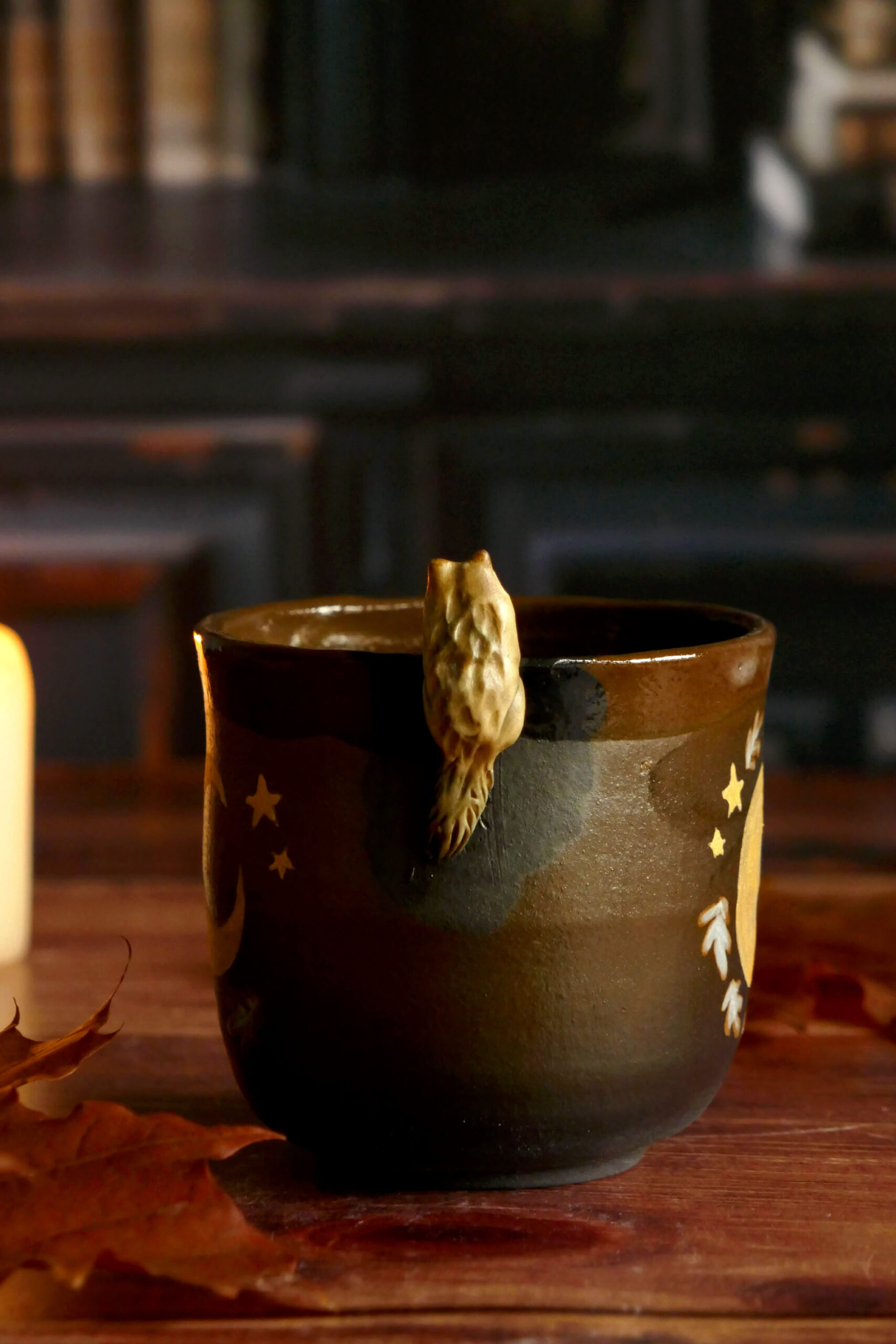 Tasses Café porcelaine noire "Loup gris à la lune" – Image 2