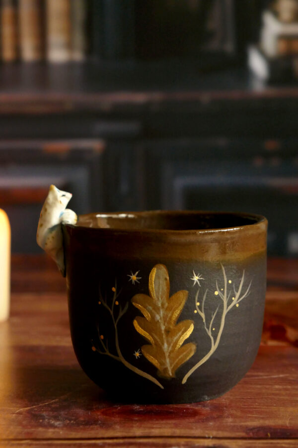 Tasses Café porcelaine noire "Lynx blanc"