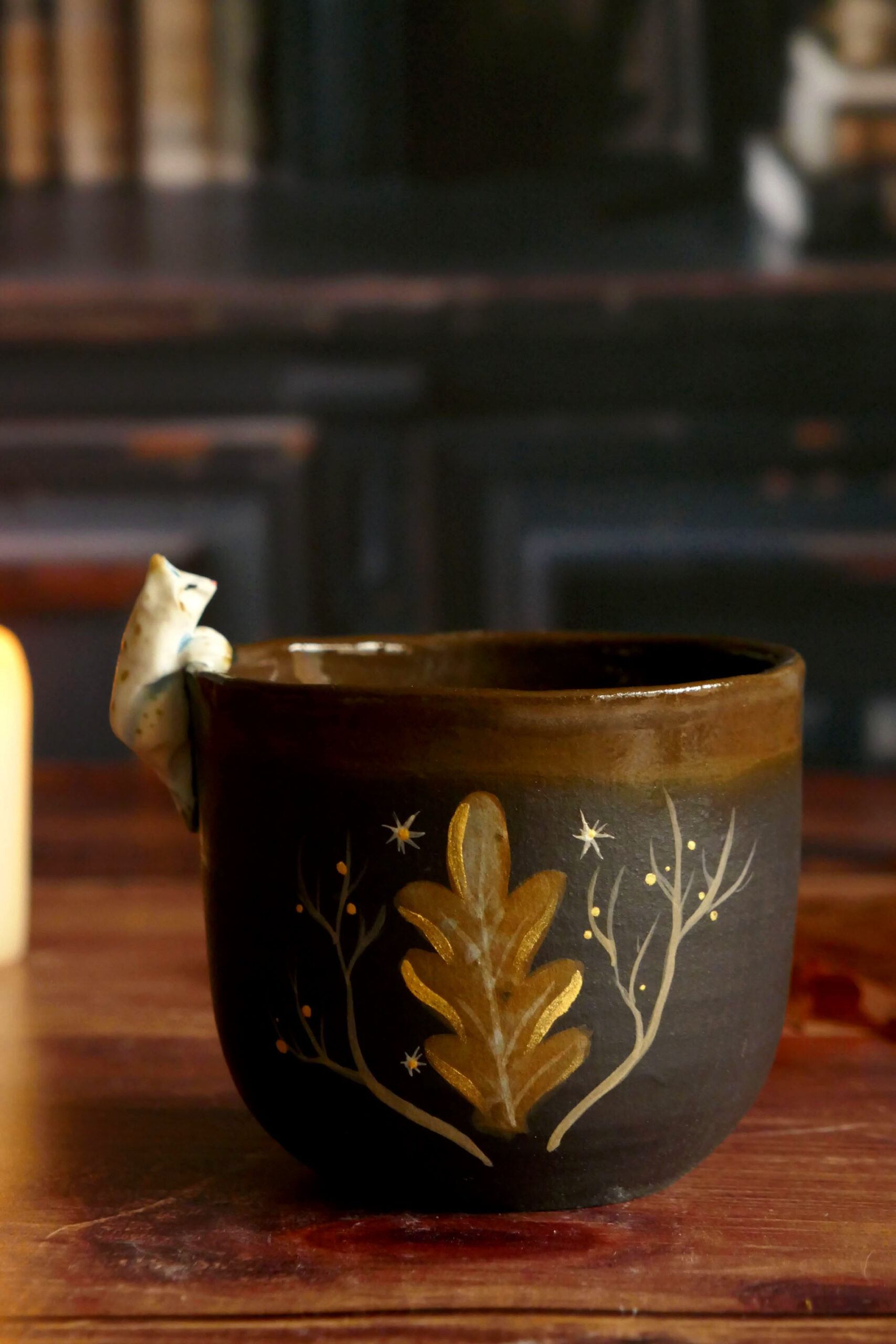 Tasses Café porcelaine noire "Lynx blanc"
