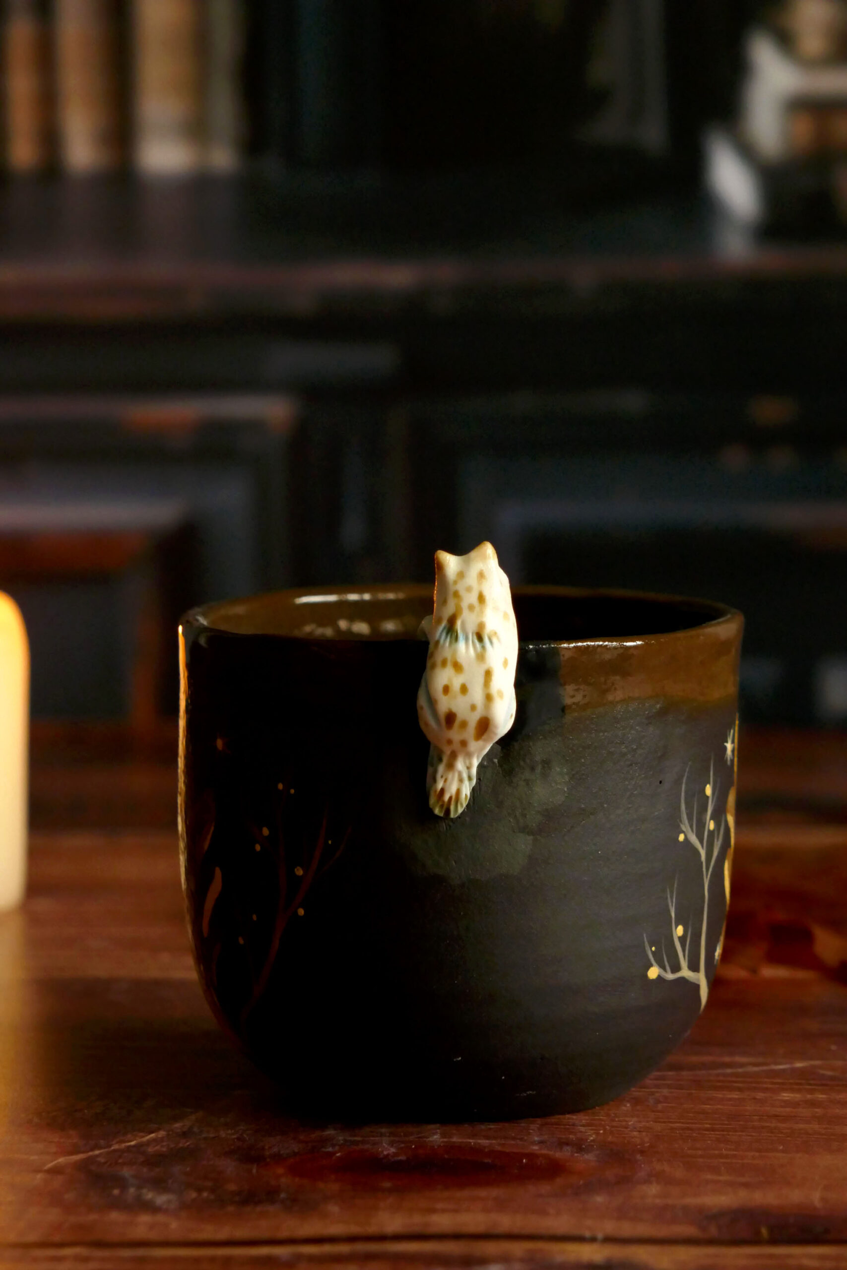Tasses Café porcelaine noire "Lynx blanc" – Image 2