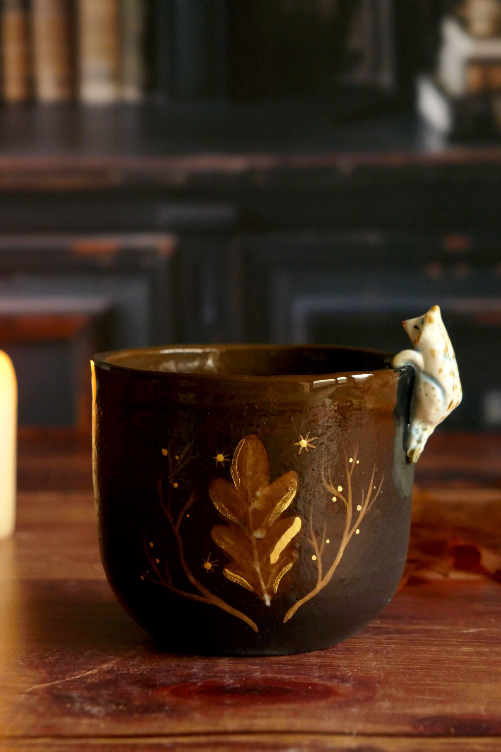 Tasses Café porcelaine noire "Lynx blanc" – Image 3