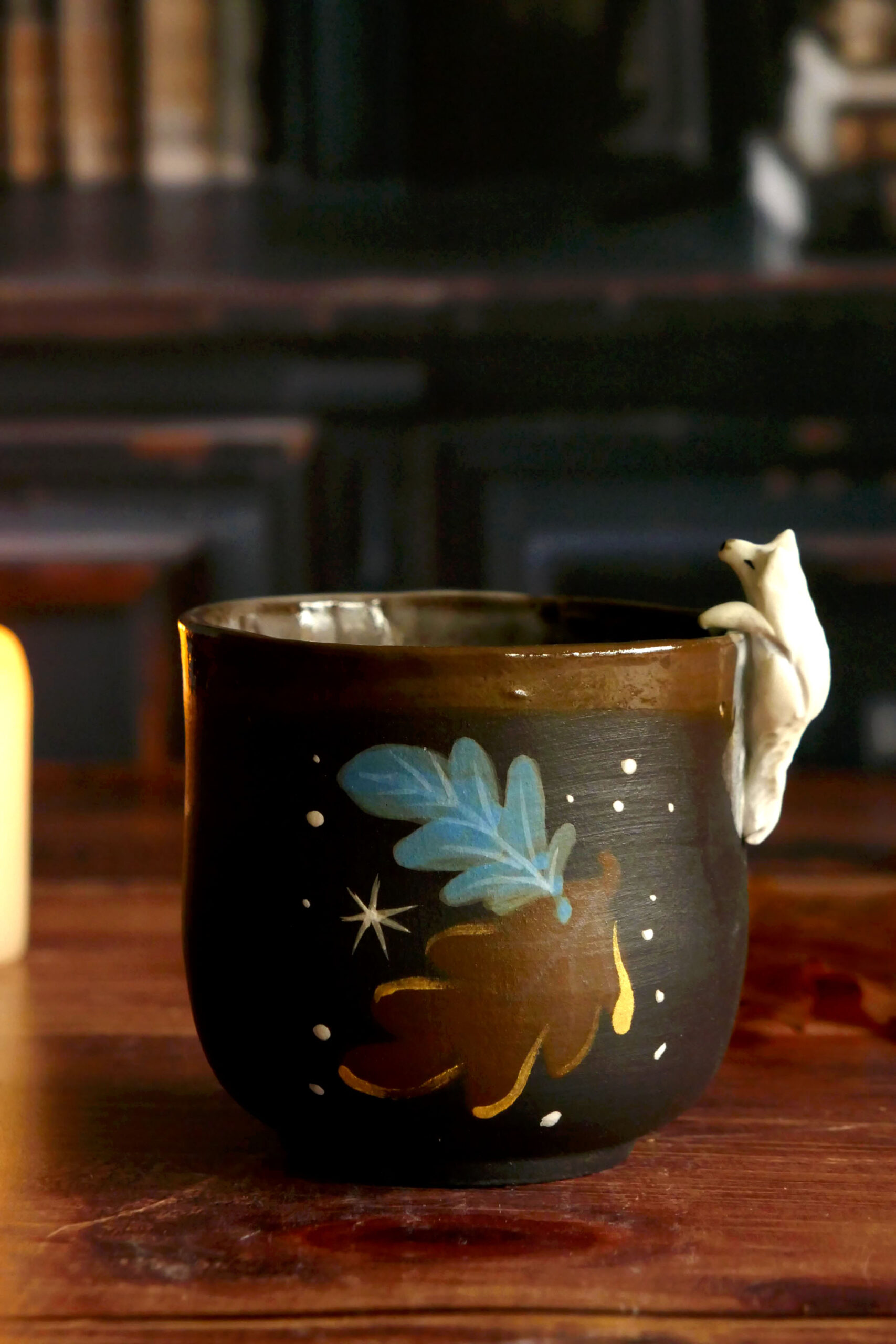 Tasses Café porcelaine noire "Loup arctique"