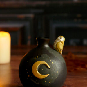 Mini Vase porcelaine noire "Effraie à la lune"