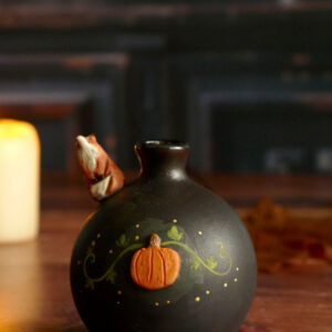Mini Vase porcelaine noire "Renard au potiron"