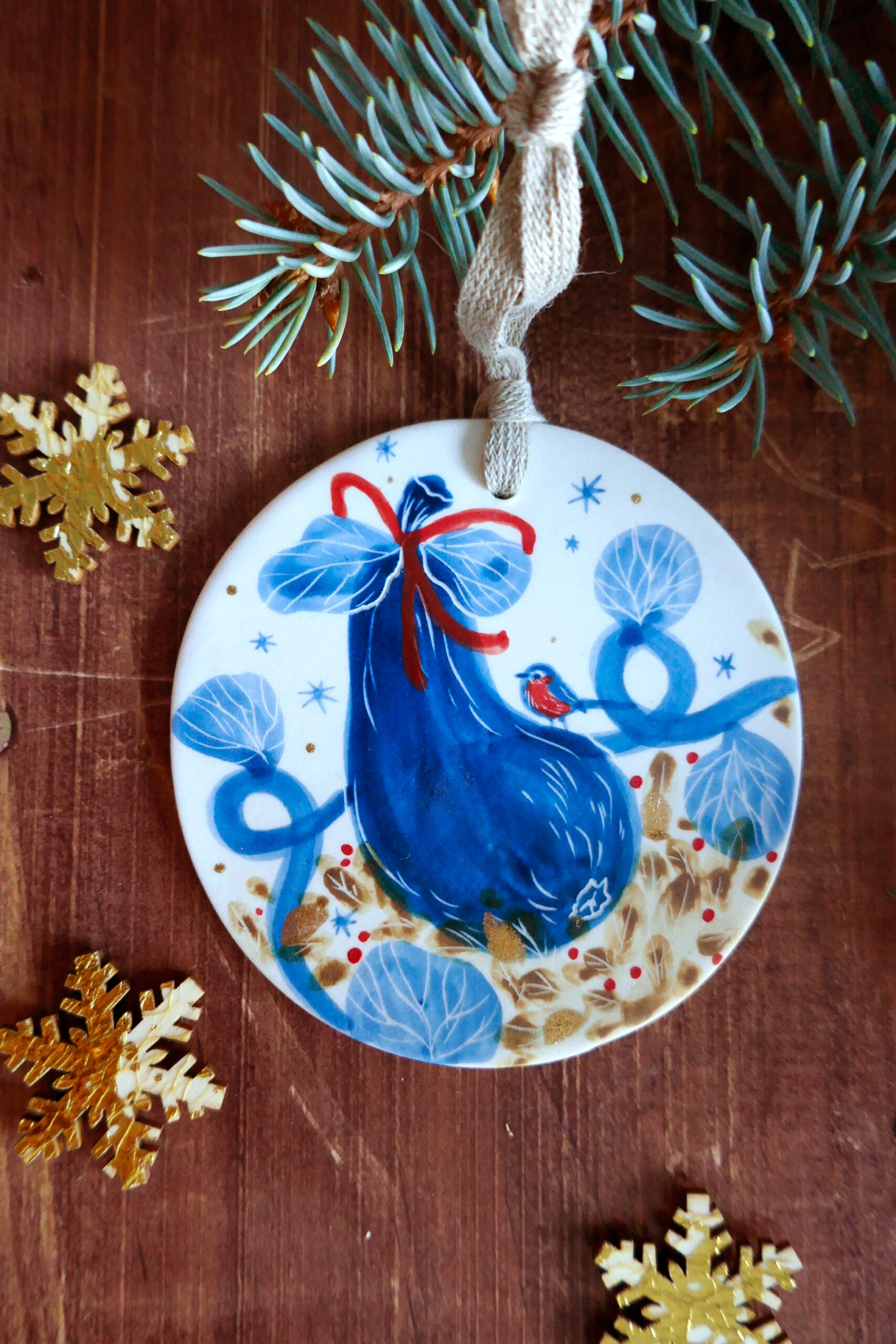 Décoration Noël ronde porcelaine "Butternut de Noël"