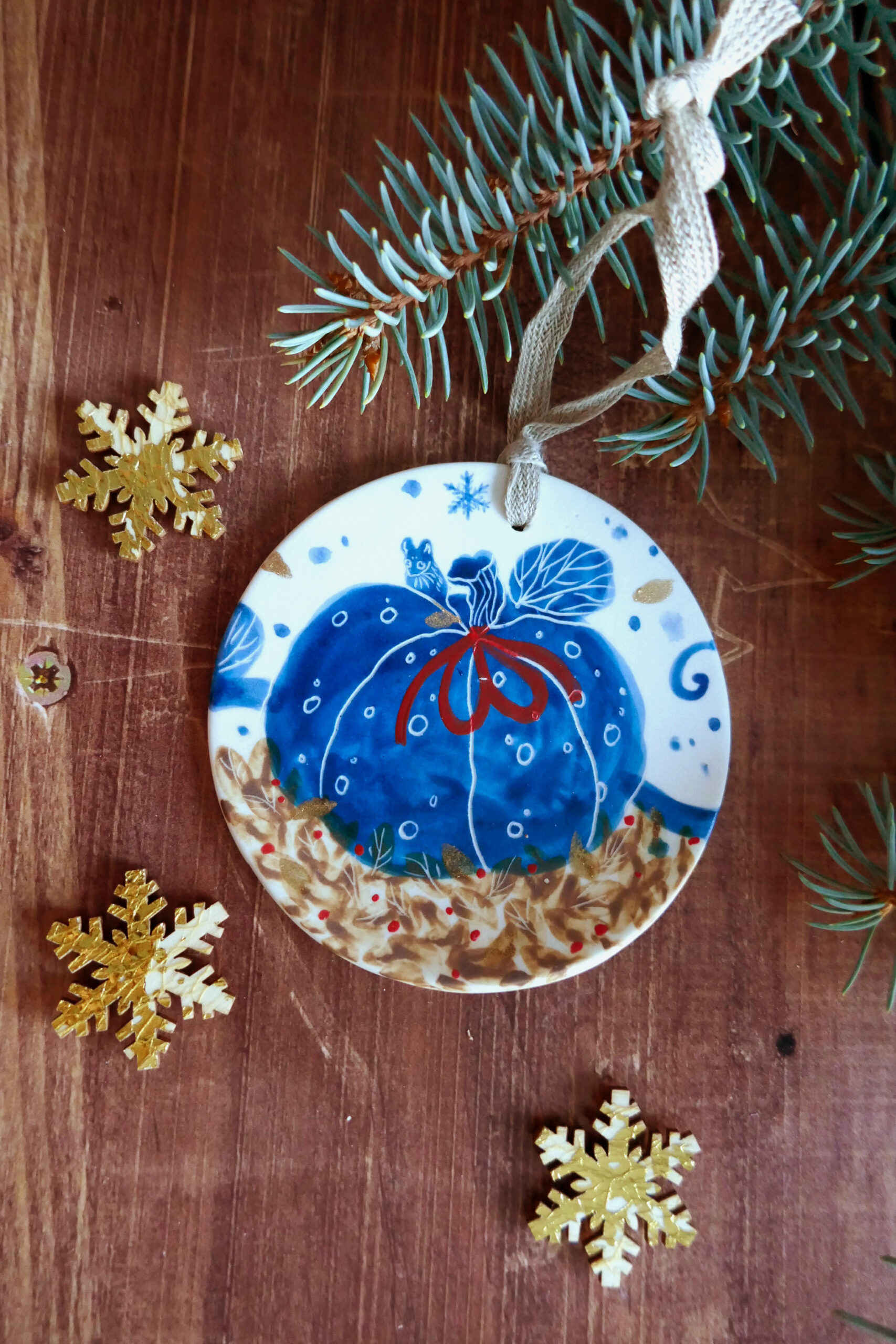 Décoration Noël ronde porcelaine "Courge de Noël"