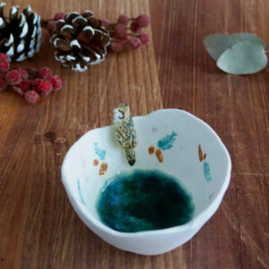 Petit bol pincé en porcelaine "Lynx aux sapins"