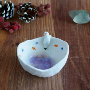 Petit bol pincé en porcelaine "Hermine blanche"