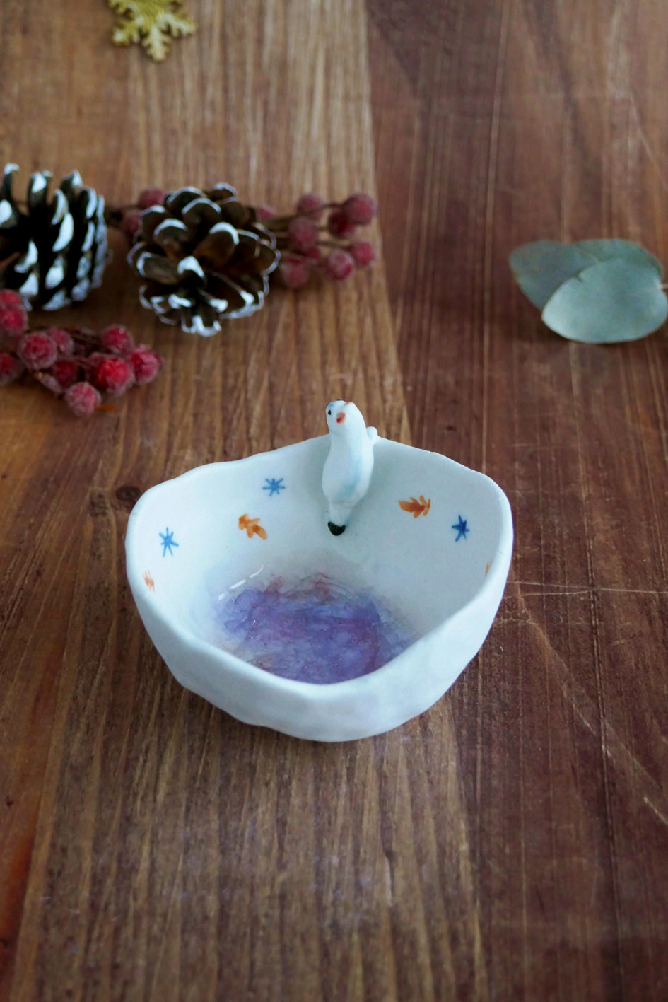 Petit bol pincé en porcelaine "Hermine blanche"