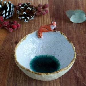 Petit bol pincé en grès "Renard Hivernal"