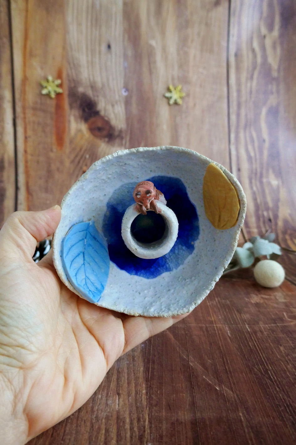 Bougeoir en grès "Renard & Feuilles" – Image 3