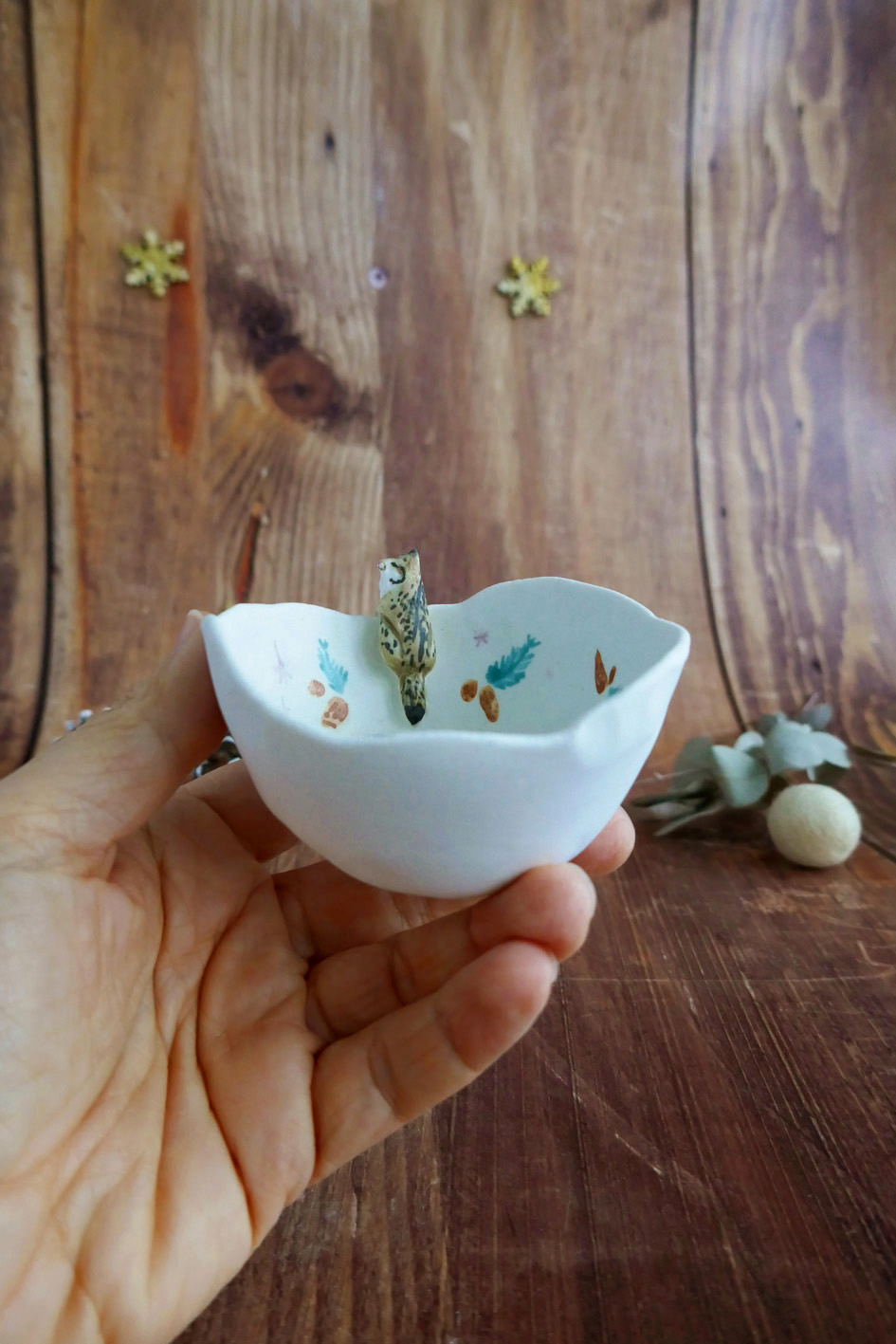 Petit bol pincé en porcelaine "Panthère des Neiges" – Image 4