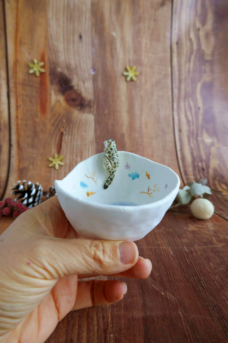 Petit bol pincé en porcelaine "Panthère des Neiges" – Image 3