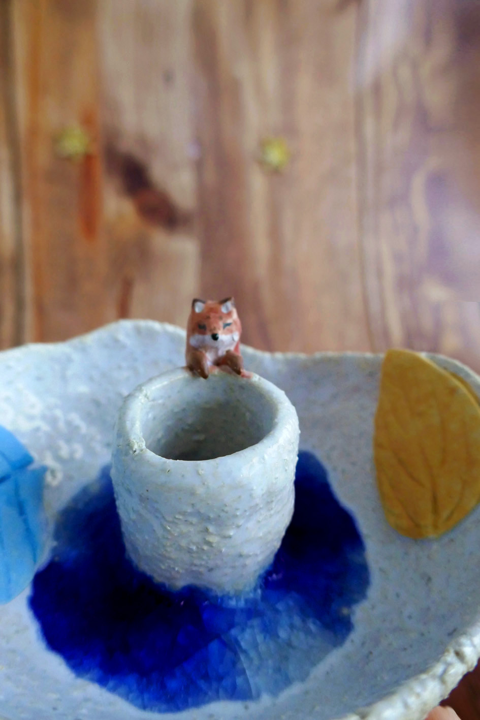 Bougeoir en grès "Renard & Feuilles" – Image 4