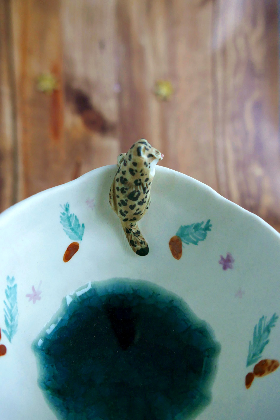 Petit bol pincé en porcelaine "Panthère des Neiges"