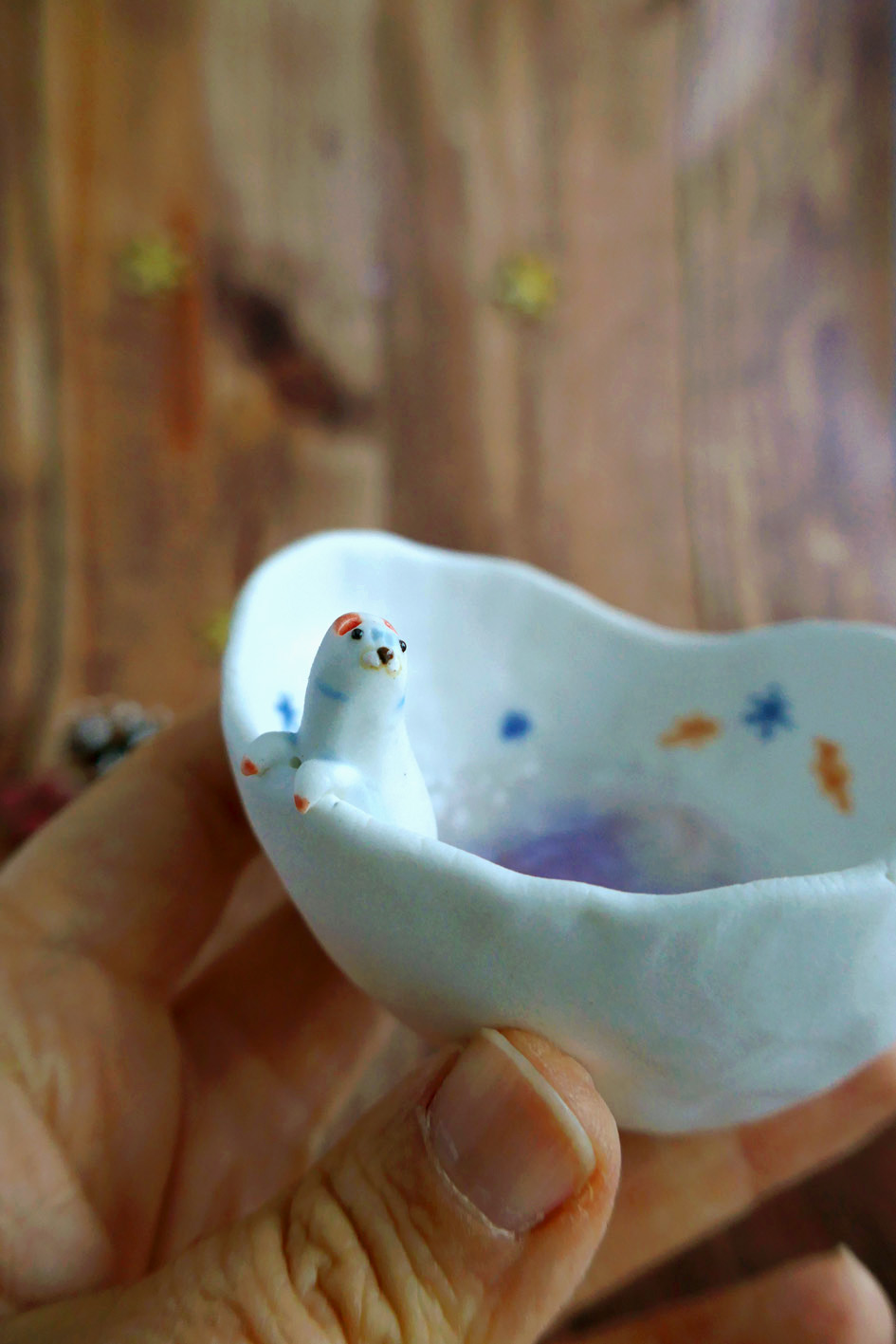 Petit bol pincé en porcelaine "Hermine blanche" – Image 5