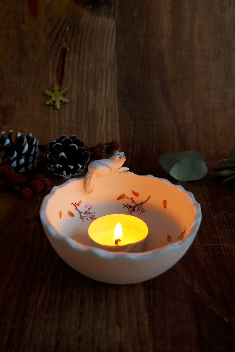 Petit bol pincé en porcelaine "Renard blanc étang gelé" – Image 5