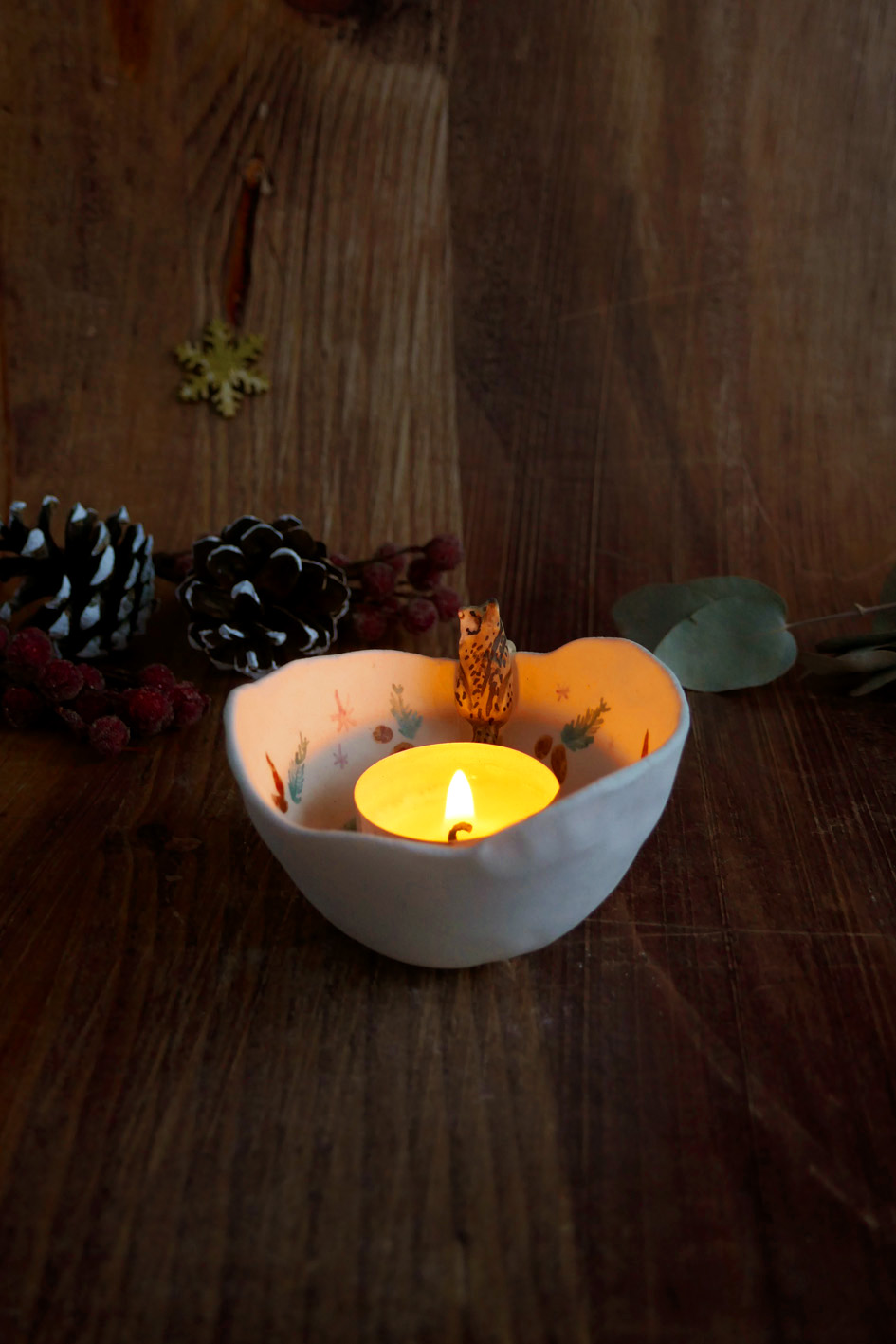 Petit bol pincé en porcelaine "Lynx aux sapins" – Image 6