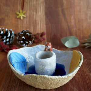 Bougeoir en grès "Renard & Feuilles"