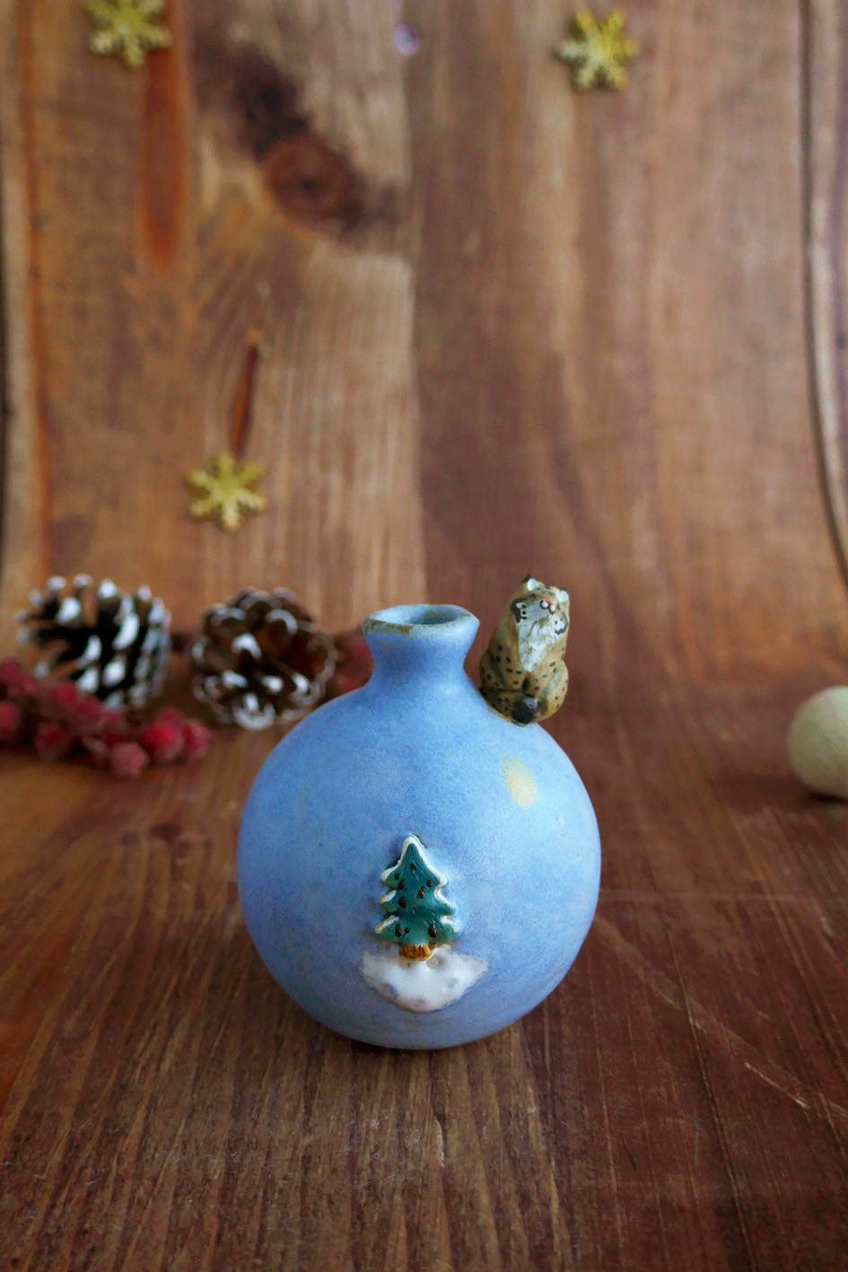 Mini Vase grès "Lynx au sapin"