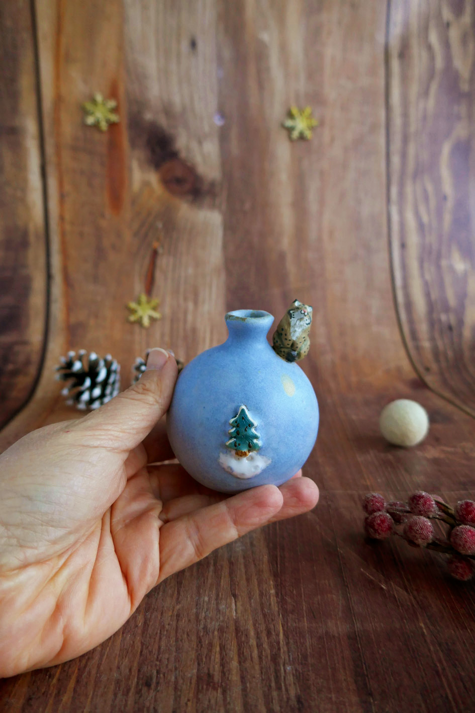 Mini Vase grès "Lynx au sapin" – Image 3