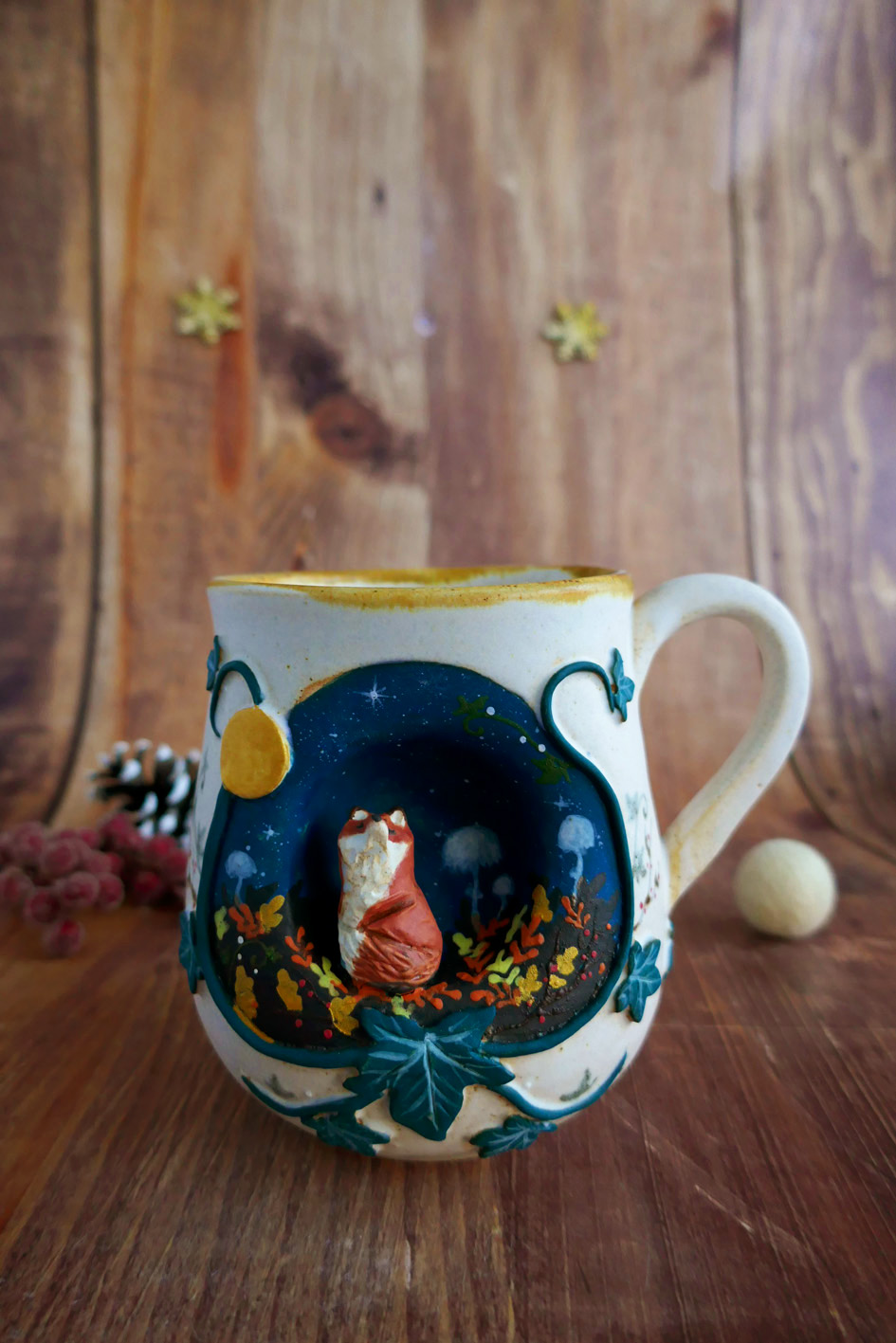 Grande Tasse en grès "Pleine Lune au lierre" - Pièce Unique