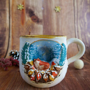 Grande Tasse en grès "Renard dans la forêt hivernale" - Pièce Unique