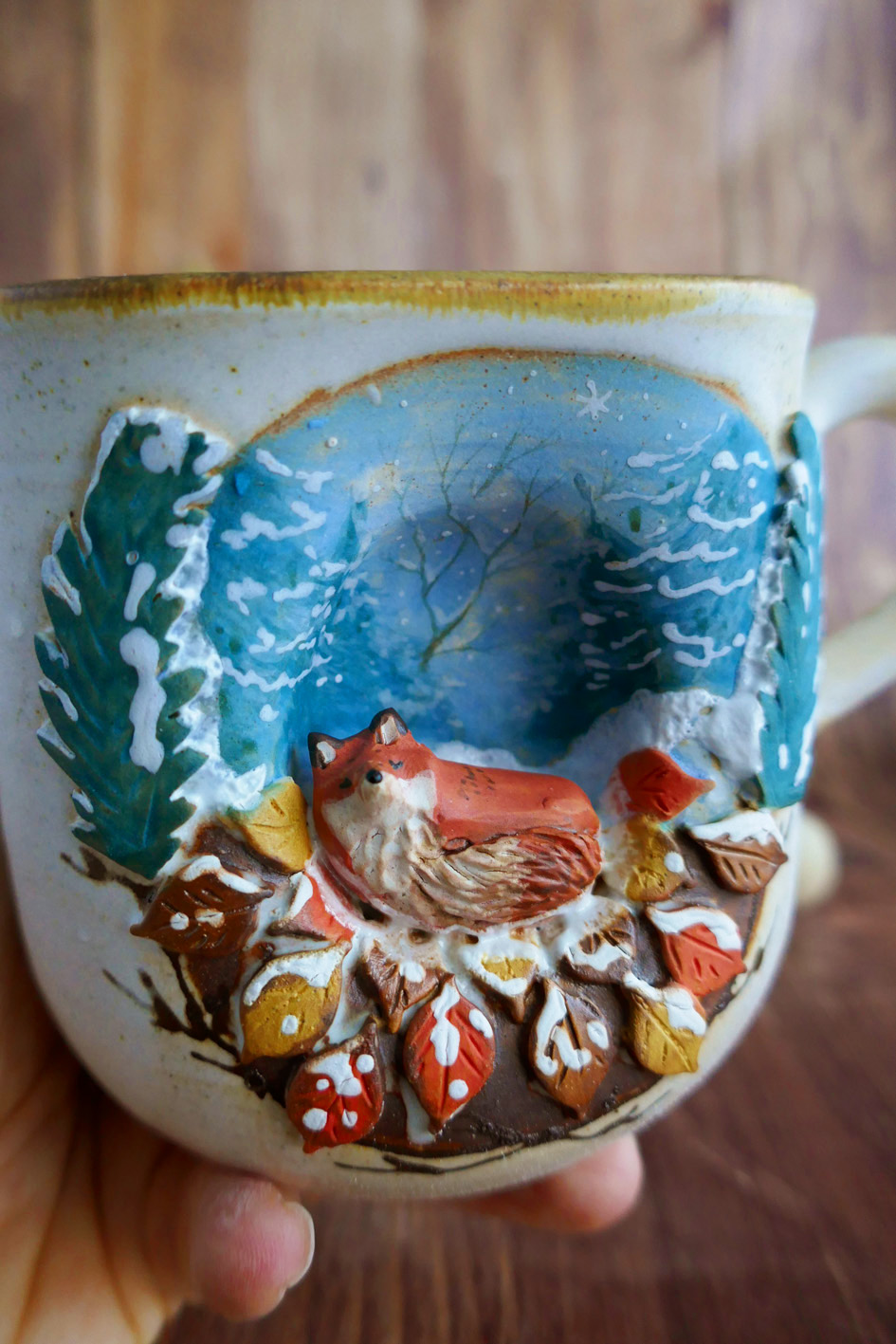 Grande Tasse en grès "Renard dans la forêt hivernale" - Pièce Unique – Image 3